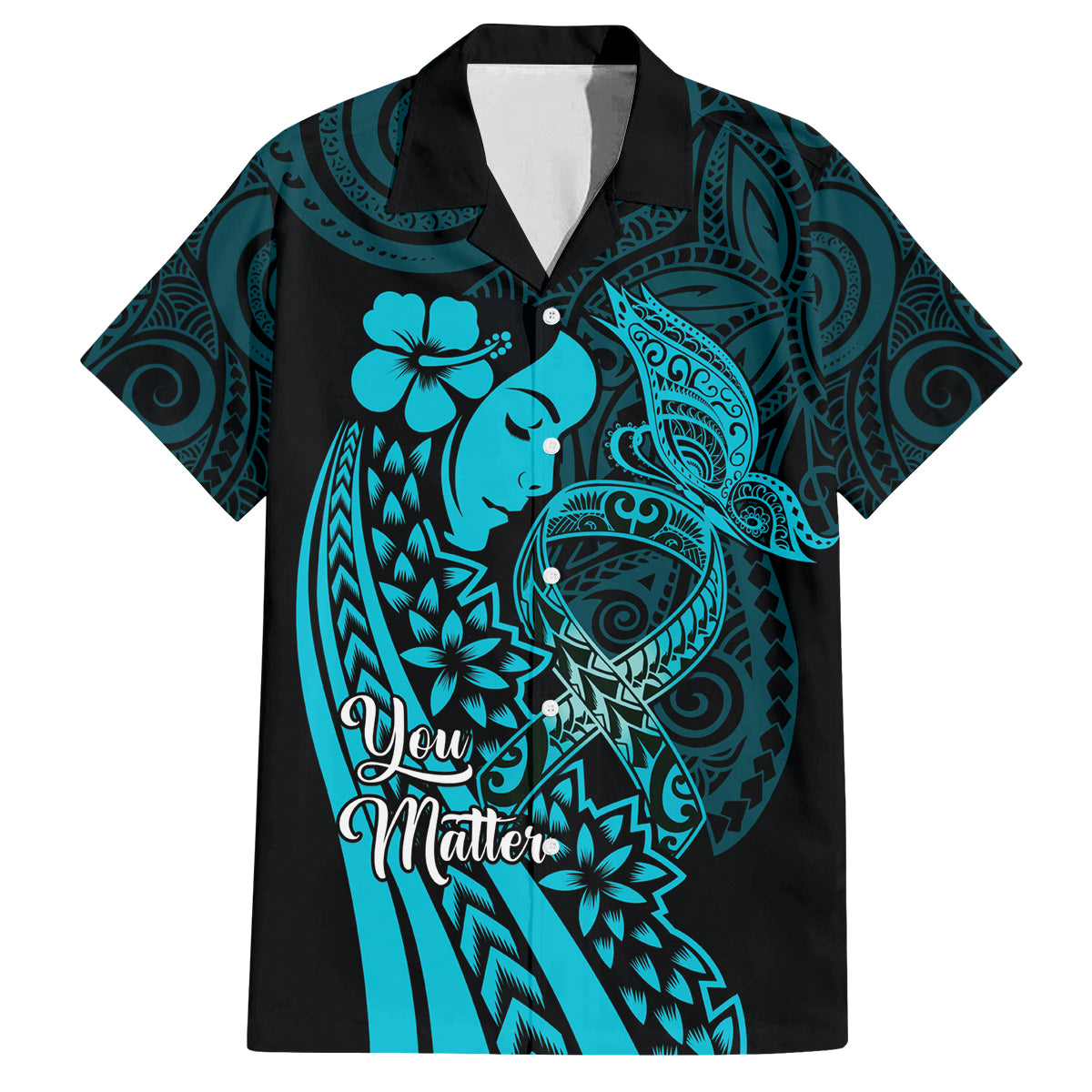 Polynesia World Ovarian Cancer Day Family Matching Summer Maxi Dress and Hawaiian Shirt You Matter Polynesian Women