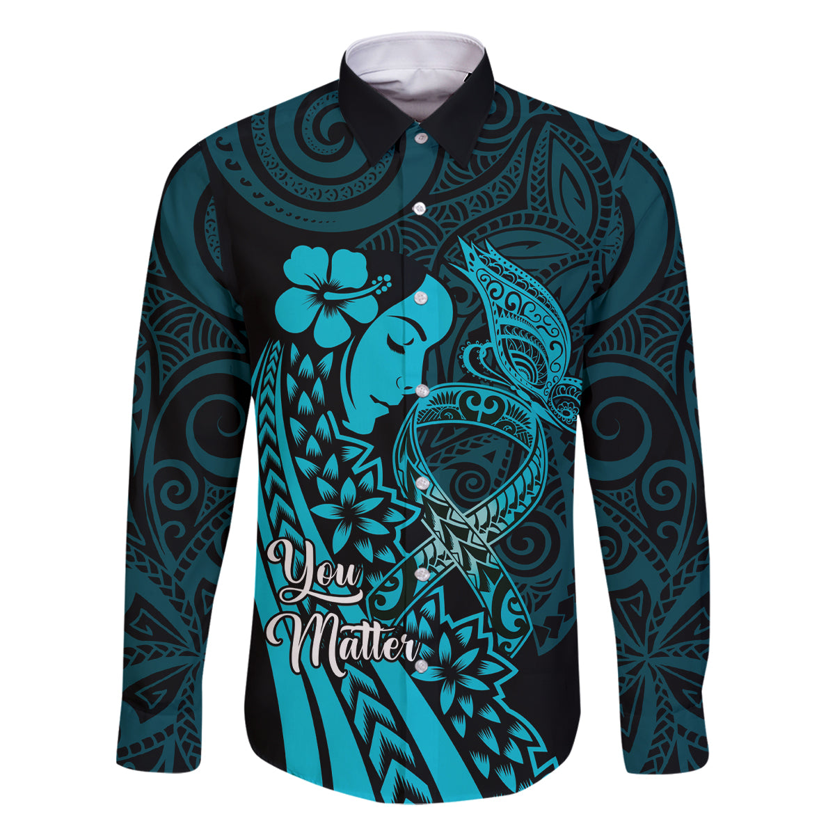 Polynesia World Ovarian Cancer Day Family Matching Tank Maxi Dress and Hawaiian Shirt You Matter Polynesian Women
