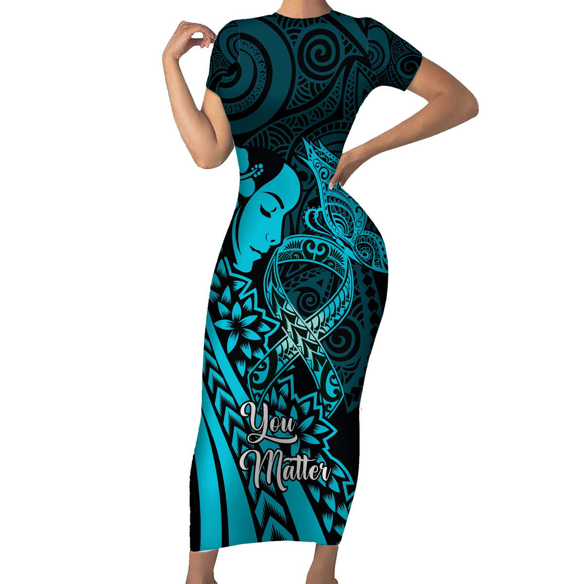 Polynesia World Ovarian Cancer Day Short Sleeve Bodycon Dress You Matter Polynesian Women