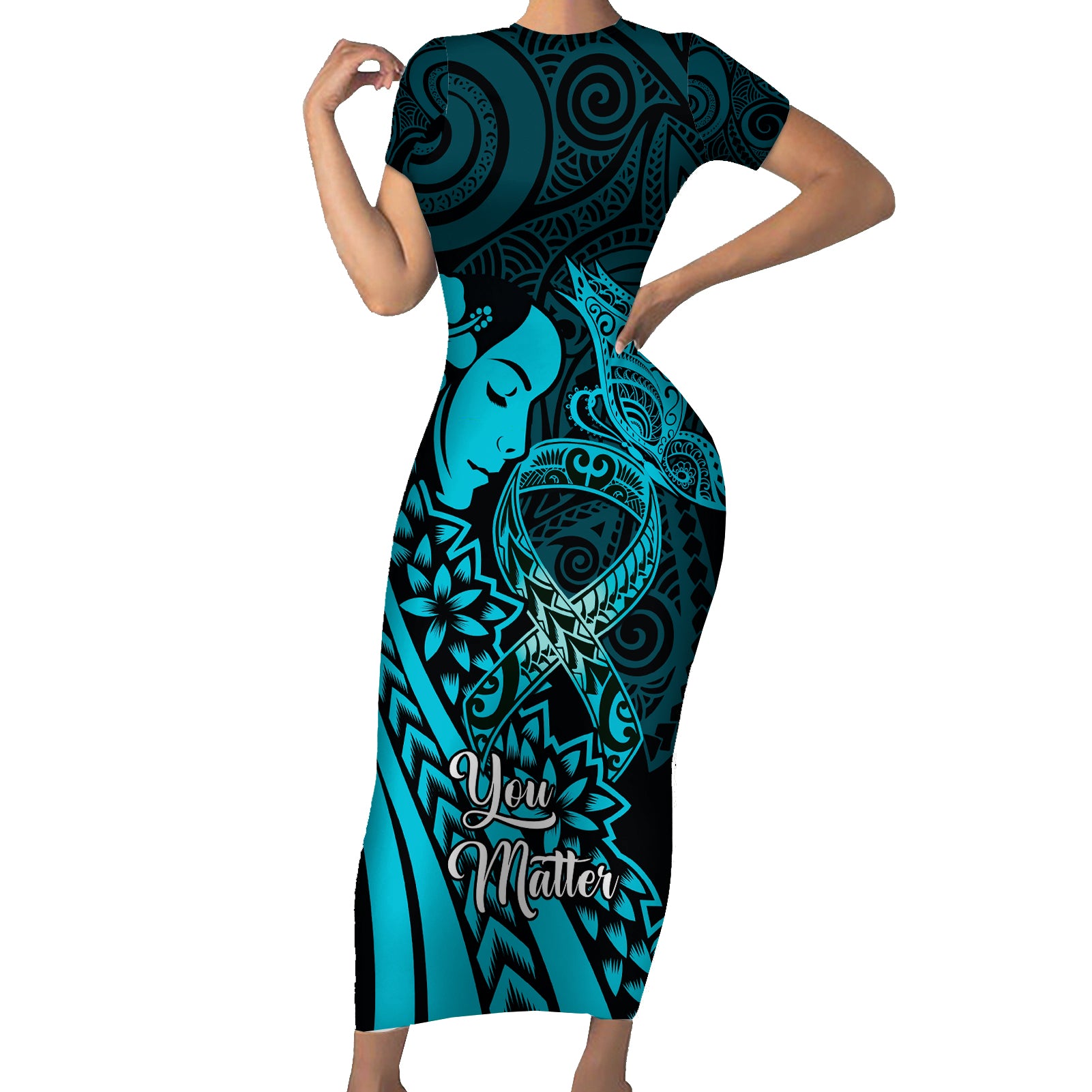 Polynesia World Ovarian Cancer Day Short Sleeve Bodycon Dress You Matter Polynesian Women