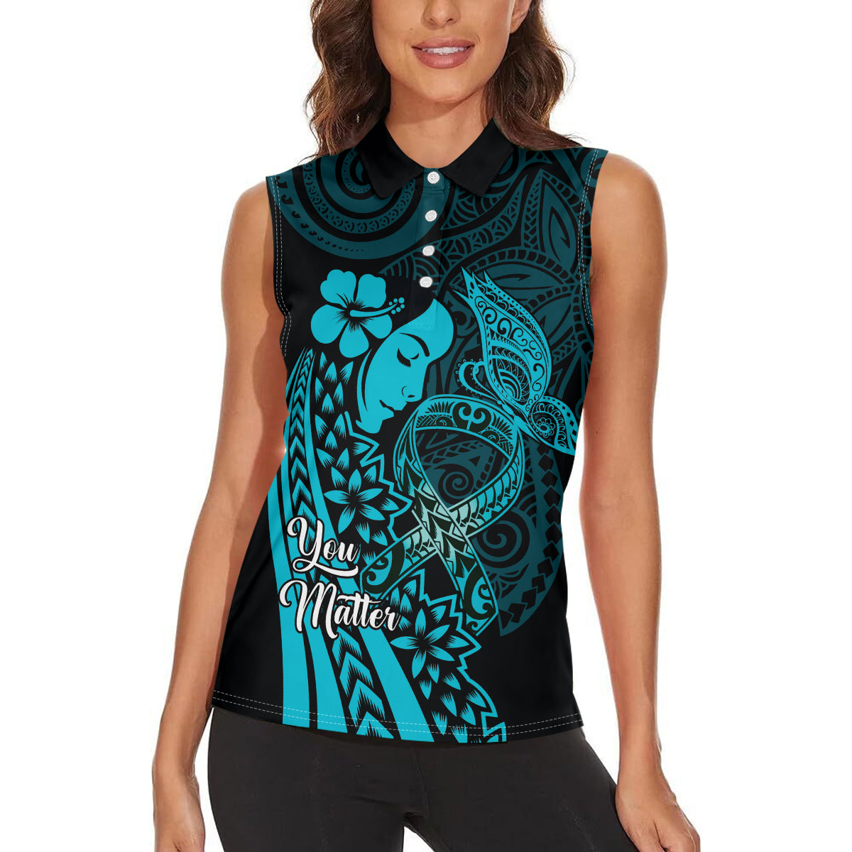 Polynesia World Ovarian Cancer Day Women Sleeveless Polo Shirt You Matter Polynesian Women