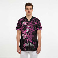 Polynesia Breast Cancer Awareness Scrub Top Pink Ribbon No One Fights Alone - Black - Polynesian Pride
