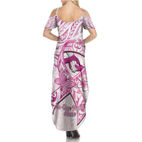 Polynesia Breast Cancer Awareness Family Matching Summer Maxi Dress and Hawaiian Shirt Pink Ribbon No One Fights Alone - White