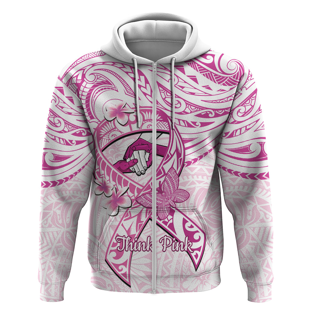 Polynesia Breast Cancer Awareness Hoodie Pink Ribbon No One Fights Alone - White
