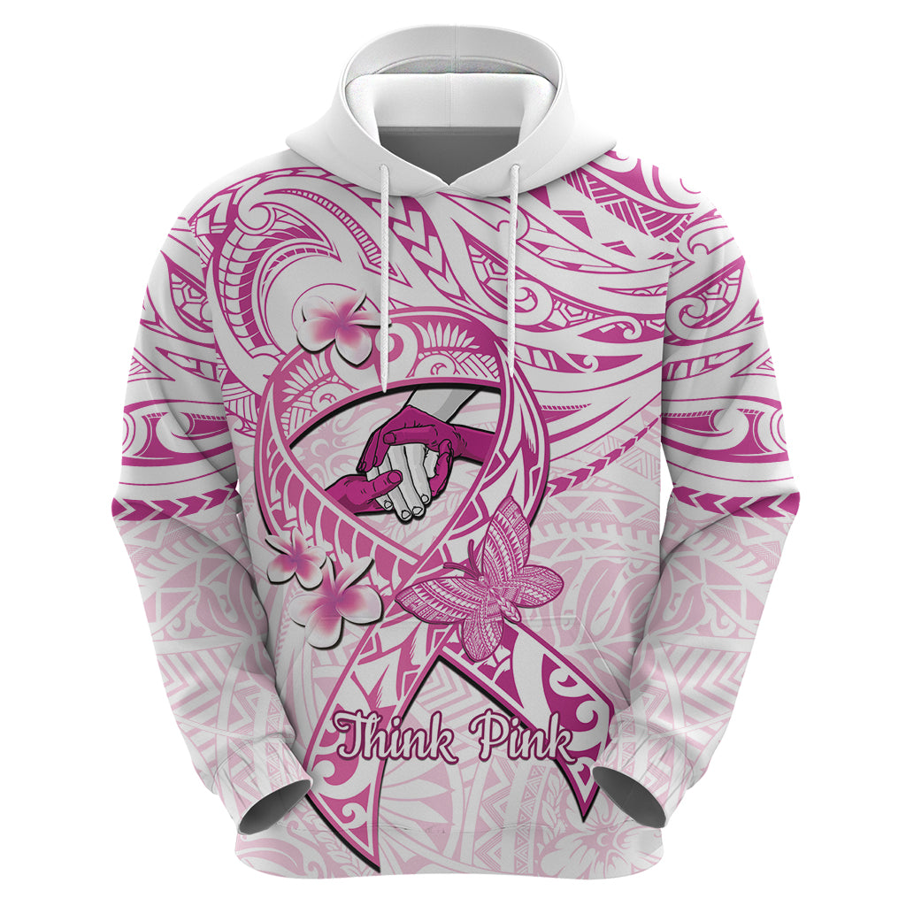 Polynesia Breast Cancer Awareness Hoodie Pink Ribbon No One Fights Alone - White