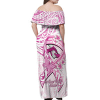 Polynesia Breast Cancer Awareness Off Shoulder Maxi Dress Pink Ribbon No One Fights Alone - White