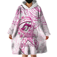 Polynesia Breast Cancer Awareness Wearable Blanket Hoodie Pink Ribbon No One Fights Alone - White