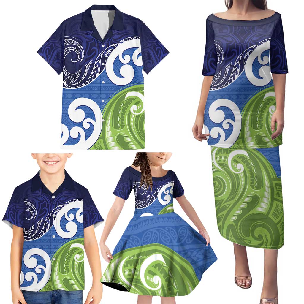Southland New Zealand Family Matching Puletasi and Hawaiian Shirt Maori Koru Flag Color