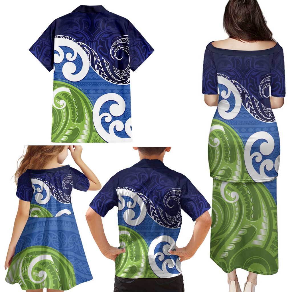 Southland New Zealand Family Matching Puletasi and Hawaiian Shirt Maori Koru Flag Color