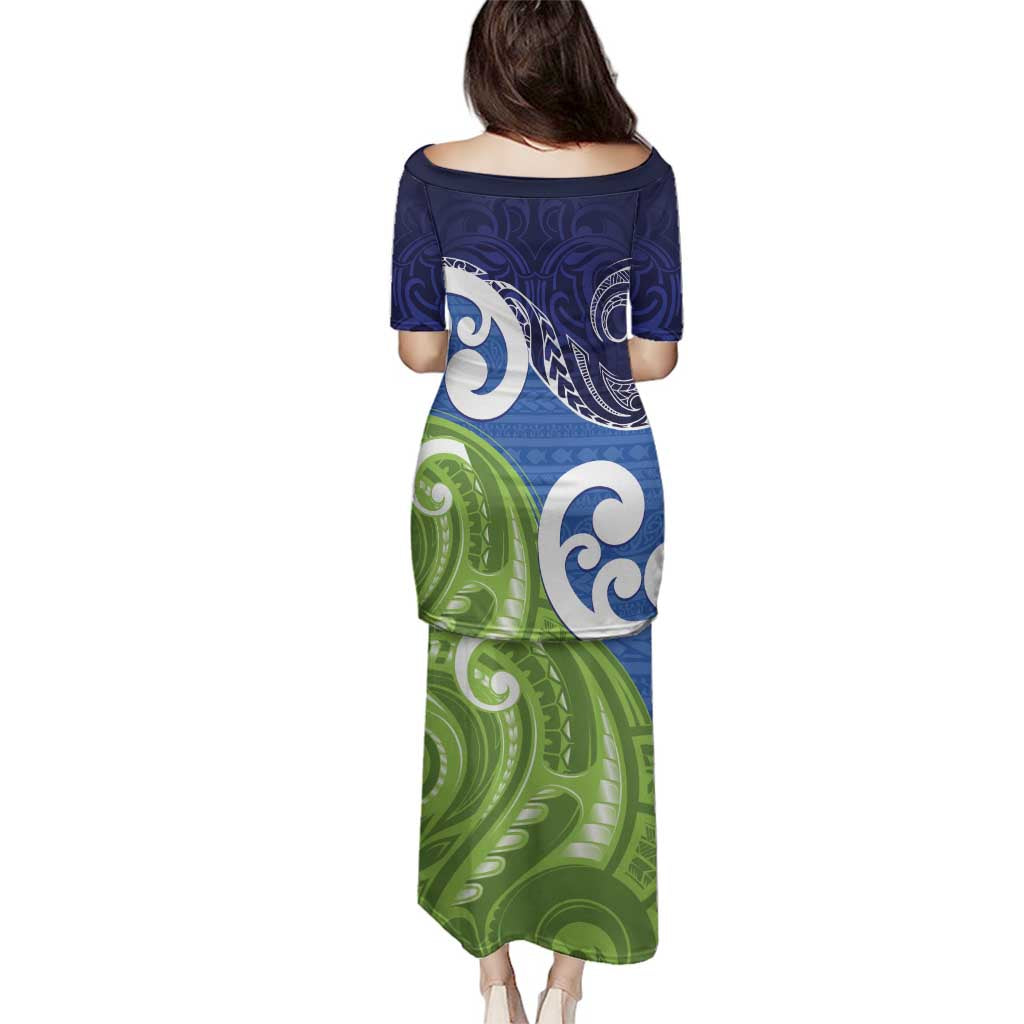 Southland New Zealand Family Matching Puletasi and Hawaiian Shirt Maori Koru Flag Color