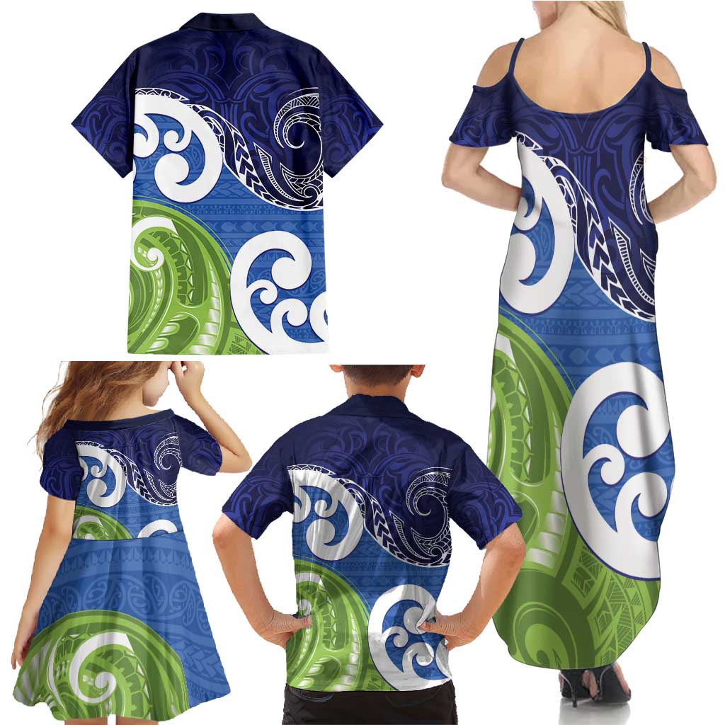 Southland New Zealand Family Matching Summer Maxi Dress and Hawaiian Shirt Maori Koru Flag Color