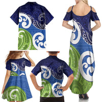 Southland New Zealand Family Matching Summer Maxi Dress and Hawaiian Shirt Maori Koru Flag Color