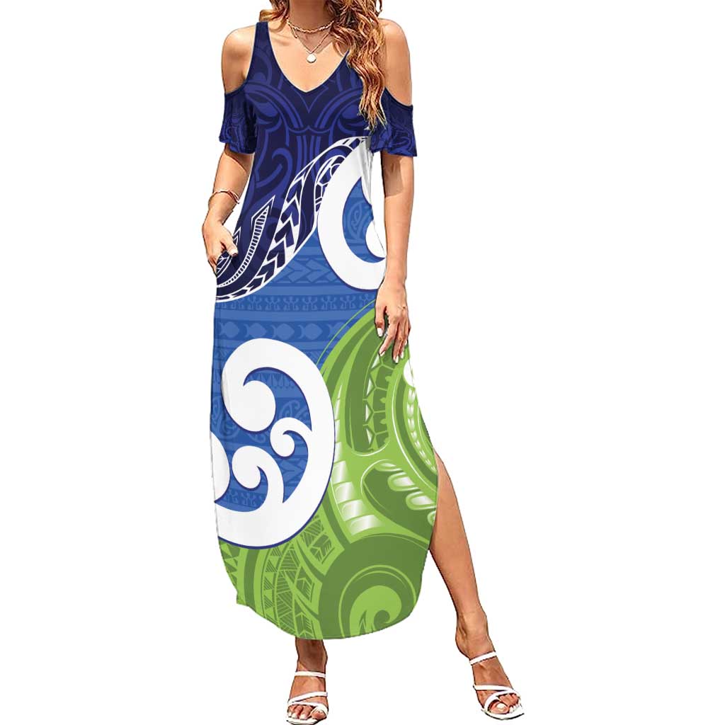 Southland New Zealand Family Matching Summer Maxi Dress and Hawaiian Shirt Maori Koru Flag Color
