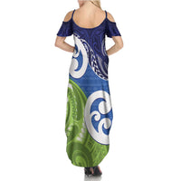 Southland New Zealand Family Matching Summer Maxi Dress and Hawaiian Shirt Maori Koru Flag Color