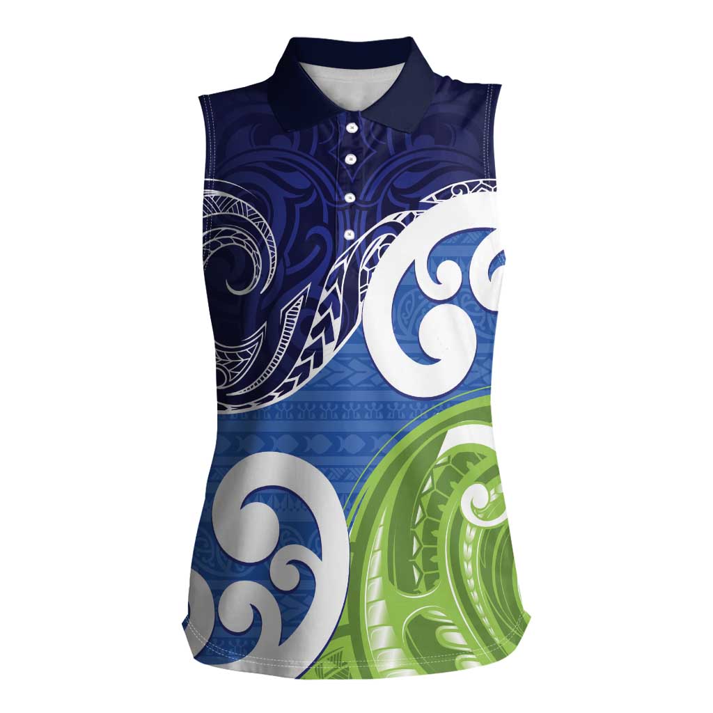 Southland New Zealand Women Sleeveless Polo Shirt Maori Koru Flag Color