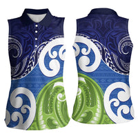 Southland New Zealand Women Sleeveless Polo Shirt Maori Koru Flag Color
