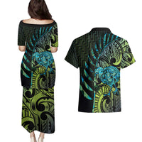 Southland Takehe Pounama Couples Matching Puletasi and Hawaiian Shirt Aotearoa Poutama Paua Shell Fern