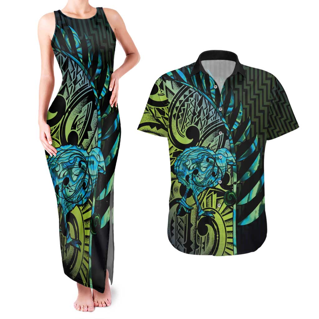 Southland Takehe Pounama Couples Matching Tank Maxi Dress and Hawaiian Shirt Aotearoa Poutama Paua Shell Fern