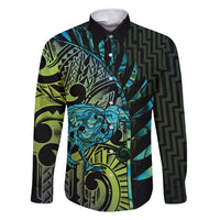 Southland Takehe Pounama Family Matching Long Sleeve Bodycon Dress and Hawaiian Shirt Aotearoa Poutama Paua Shell Fern