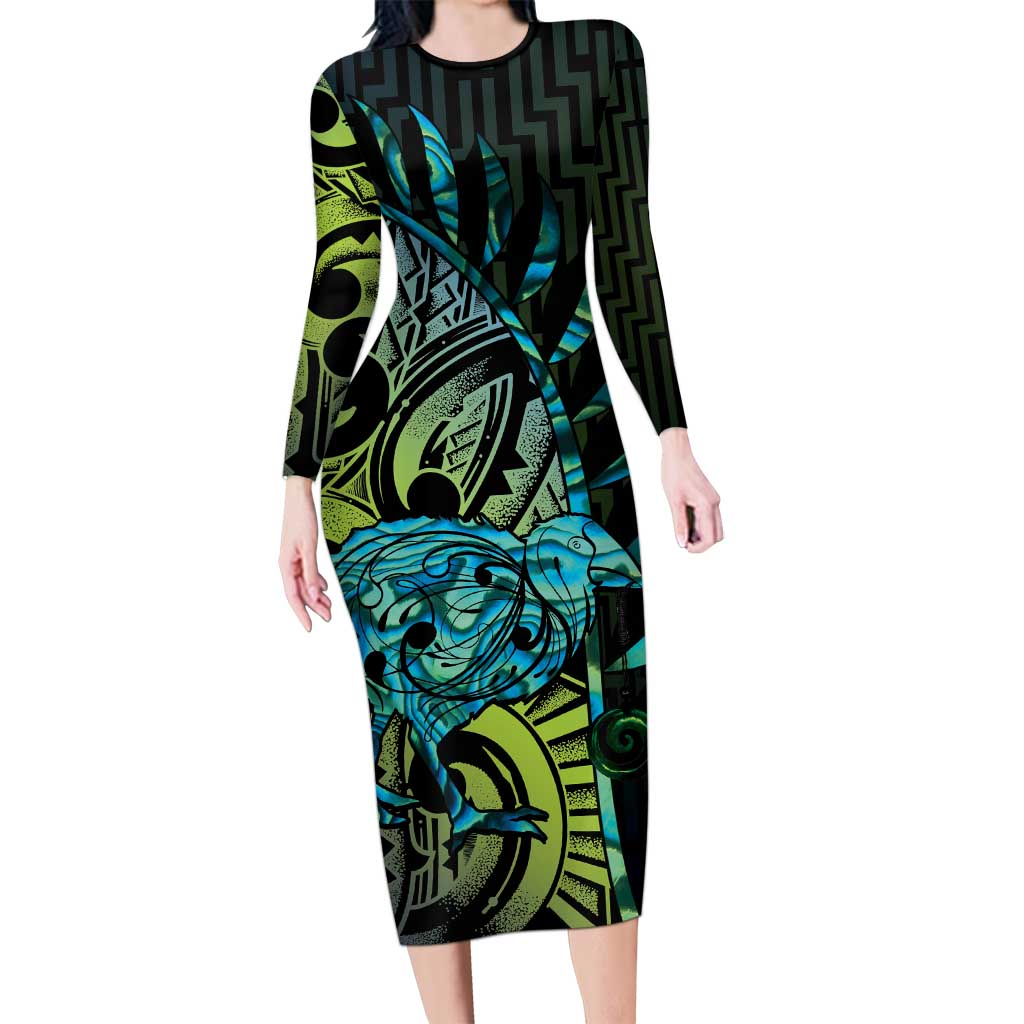 Southland Takehe Pounama Family Matching Long Sleeve Bodycon Dress and Hawaiian Shirt Aotearoa Poutama Paua Shell Fern