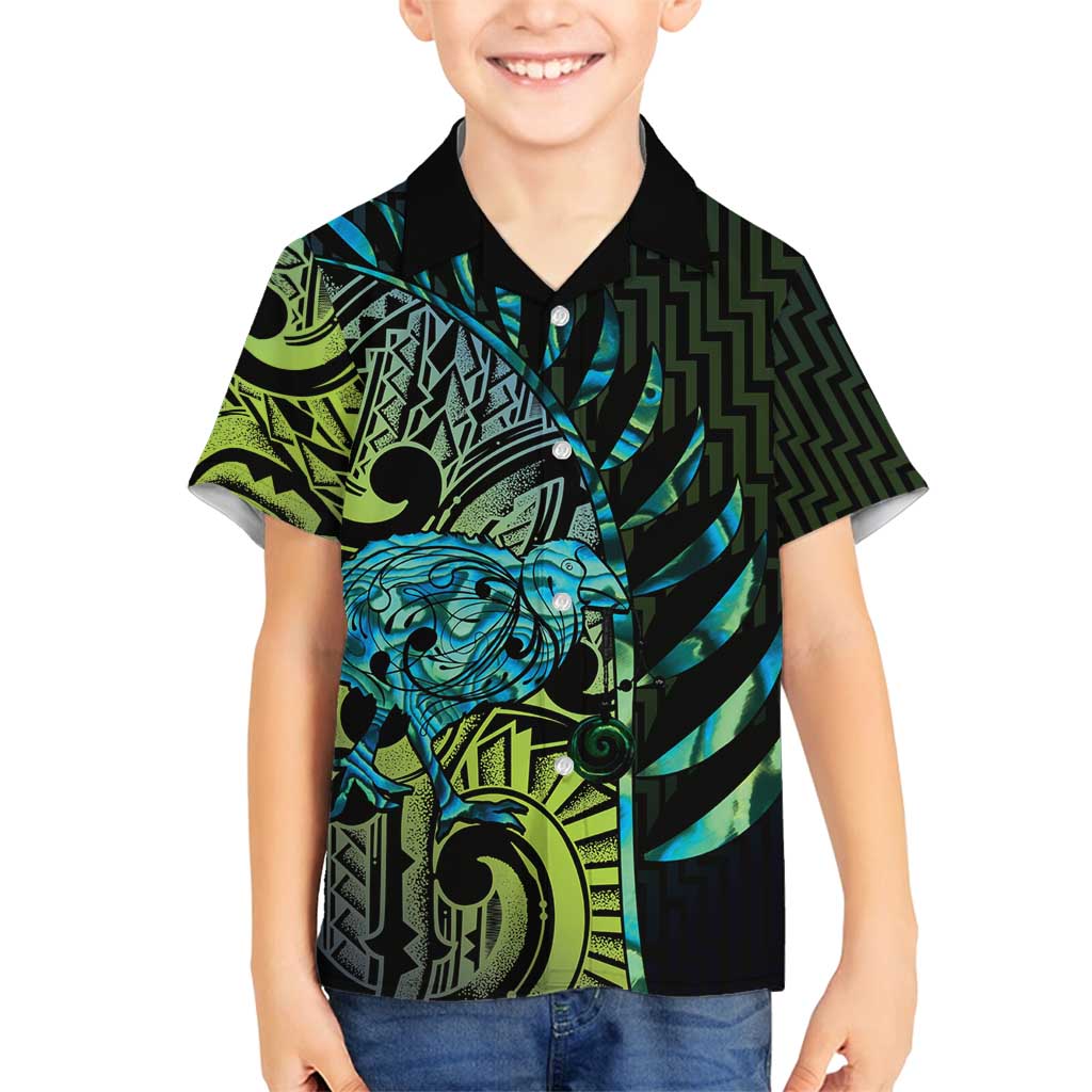 Southland Takehe Pounama Family Matching Long Sleeve Bodycon Dress and Hawaiian Shirt Aotearoa Poutama Paua Shell Fern