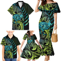 Southland Takehe Pounama Family Matching Mermaid Dress and Hawaiian Shirt Aotearoa Poutama Paua Shell Fern