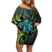Southland Takehe Pounama Family Matching Off Shoulder Short Dress and Hawaiian Shirt Aotearoa Poutama Paua Shell Fern