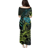 Southland Takehe Pounama Family Matching Puletasi and Hawaiian Shirt Aotearoa Poutama Paua Shell Fern