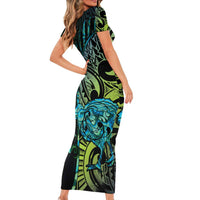 Southland Takehe Pounama Family Matching Short Sleeve Bodycon Dress and Hawaiian Shirt Aotearoa Poutama Paua Shell Fern