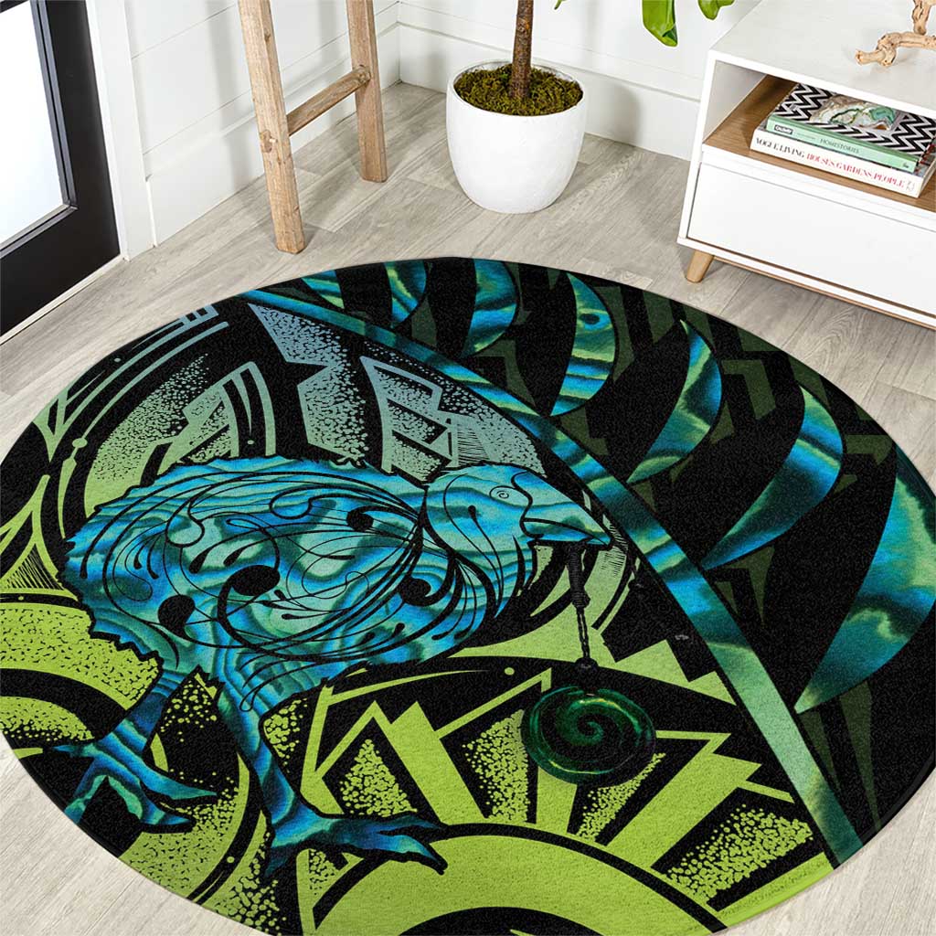 Southland Takehe Pounama Round Carpet Aotearoa Poutama Paua Shell Fern LT14 Black - Polynesian Pride