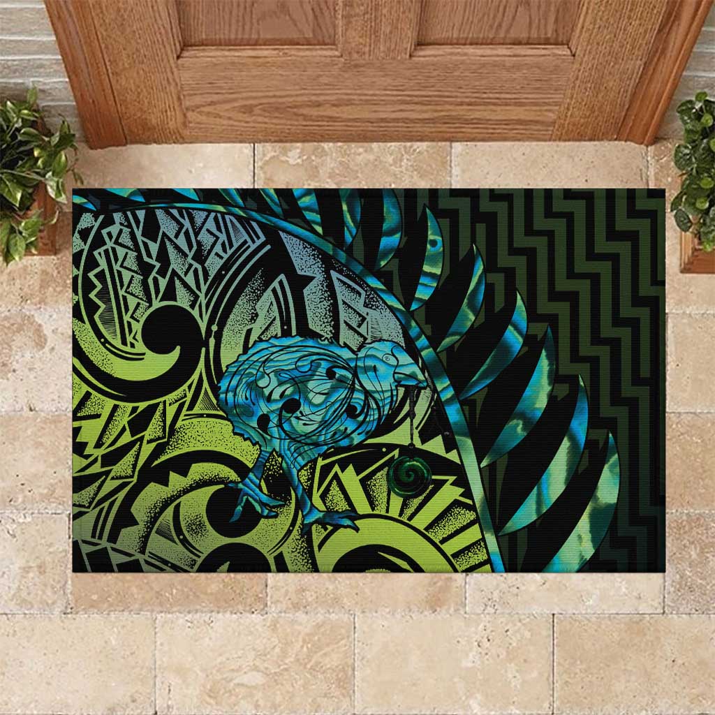 Southland Takehe Pounama Rubber Doormat Aotearoa Poutama Paua Shell Fern LT14 Black - Polynesian Pride