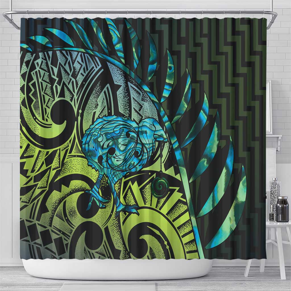 Southland Takehe Pounama Shower Curtain Aotearoa Poutama Paua Shell Fern