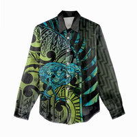 Southland Takehe Pounama Women Casual Shirt Aotearoa Poutama Paua Shell Fern