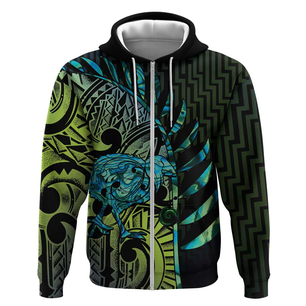 Southland Takehe Pounama Zip Hoodie Aotearoa Poutama Paua Shell Fern