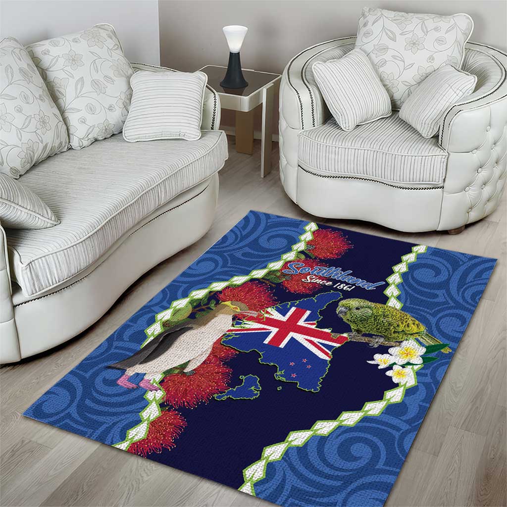 Southland Anniversary Day Area Rug Murihiku 1861 Maori Bird Mix Pohutukawa
