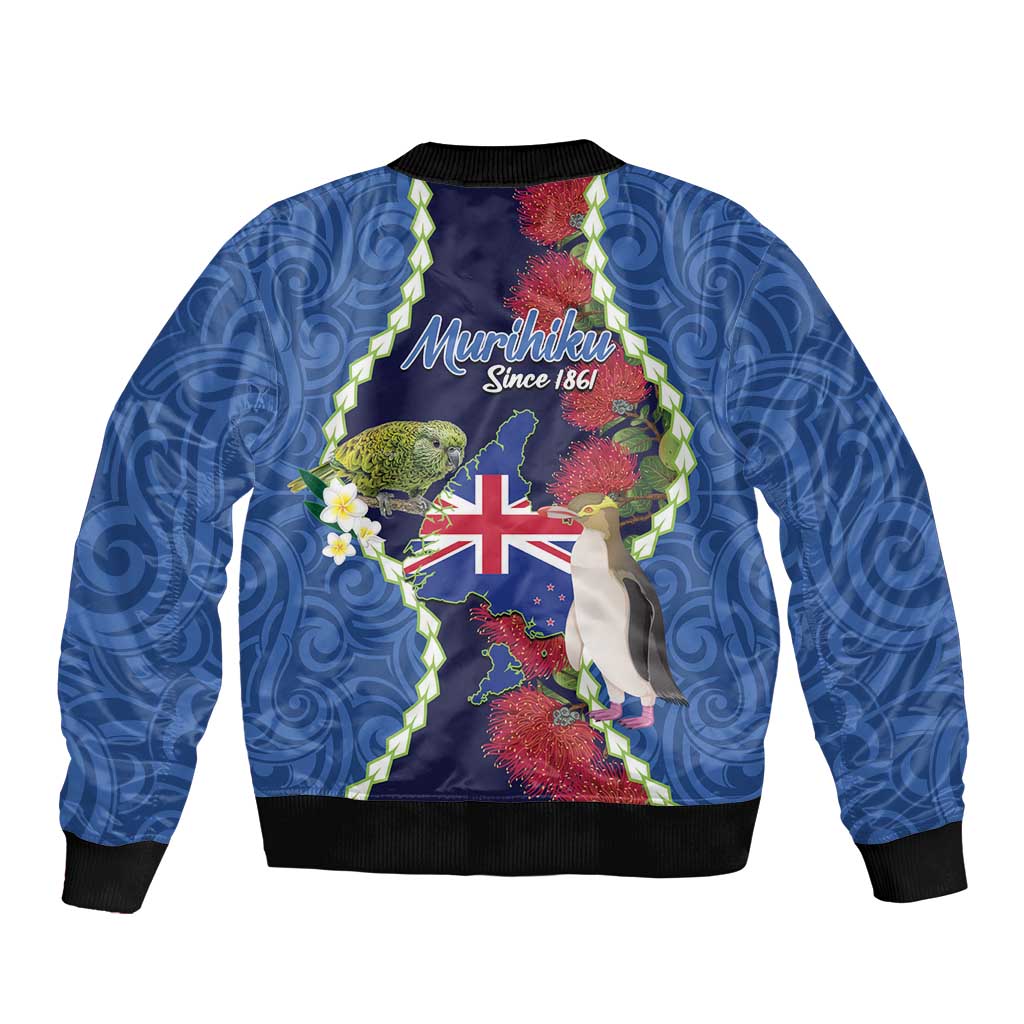 Southland Anniversary Day Bomber Jacket Murihiku 1861 Maori Bird Mix Pohutukawa