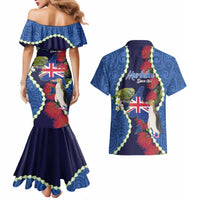 Southland Anniversary Day Couples Matching Mermaid Dress and Hawaiian Shirt Murihiku 1861 Maori Bird Mix Pohutukawa