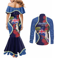 Southland Anniversary Day Couples Matching Mermaid Dress and Long Sleeve Button Shirt Murihiku 1861 Maori Bird Mix Pohutukawa