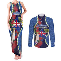 Southland Anniversary Day Couples Matching Tank Maxi Dress and Long Sleeve Button Shirt Murihiku 1861 Maori Bird Mix Pohutukawa