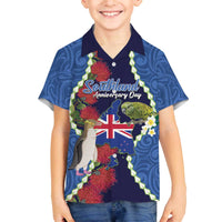 Southland Anniversary Day Family Matching Off The Shoulder Long Sleeve Dress and Hawaiian Shirt Murihiku 1861 Maori Bird Mix Pohutukawa
