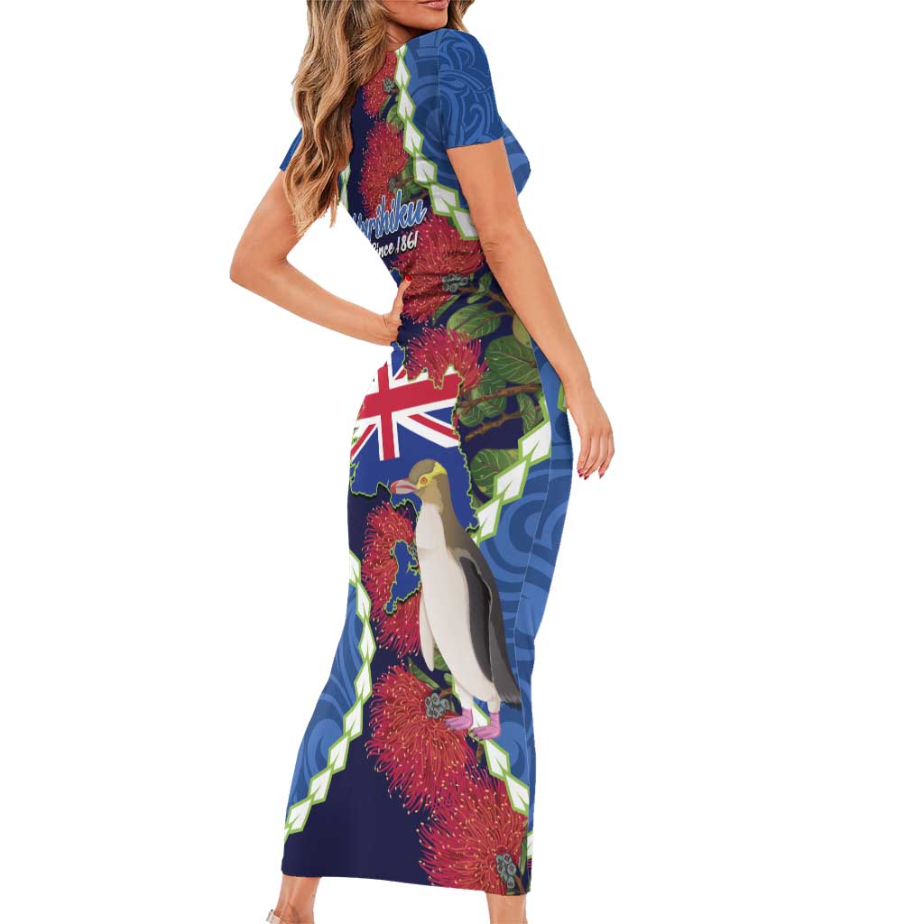 Southland Anniversary Day Family Matching Short Sleeve Bodycon Dress and Hawaiian Shirt Murihiku 1861 Maori Bird Mix Pohutukawa
