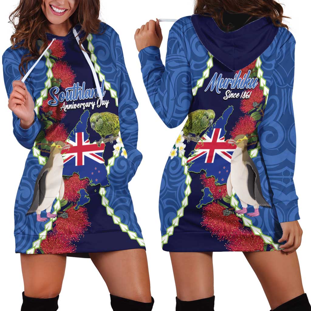 Southland Anniversary Day Hoodie Dress Murihiku 1861 Maori Bird Mix Pohutukawa