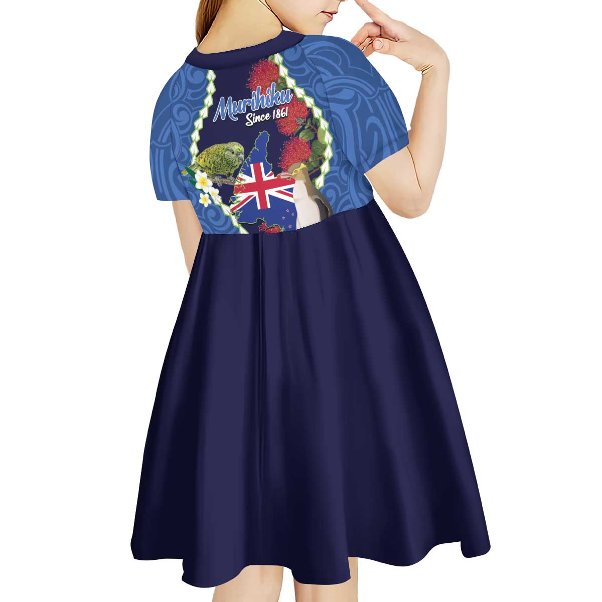 Southland Anniversary Day Kid Short Sleeve Dress Murihiku 1861 Maori Bird Mix Pohutukawa