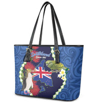 Southland Anniversary Day Leather Tote Bag Murihiku 1861 Maori Bird Mix Pohutukawa