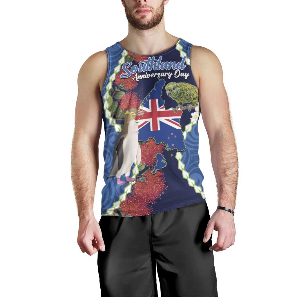 Southland Anniversary Day Men Tank Top Murihiku 1861 Maori Bird Mix Pohutukawa
