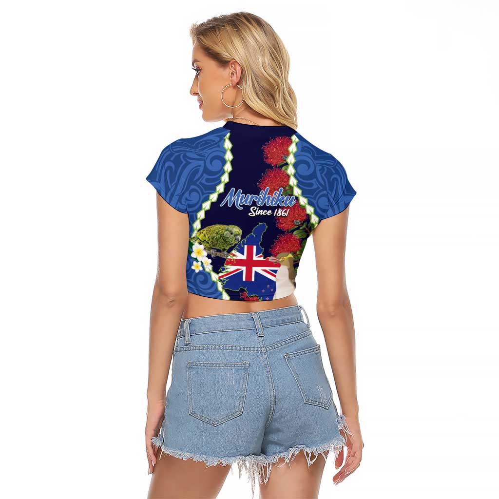 Southland Anniversary Day Raglan Cropped T Shirt Murihiku 1861 Maori Bird Mix Pohutukawa