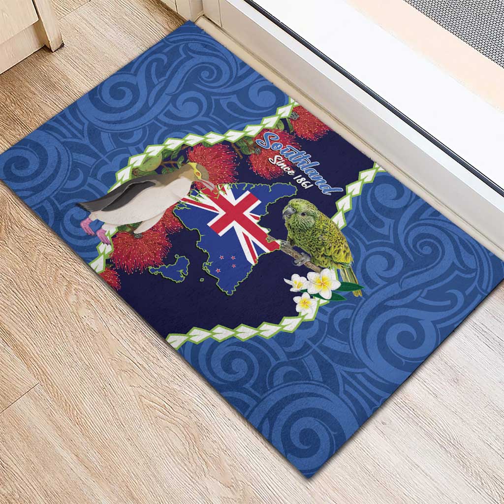 Southland Anniversary Day Rubber Doormat Murihiku 1861 Maori Bird Mix Pohutukawa