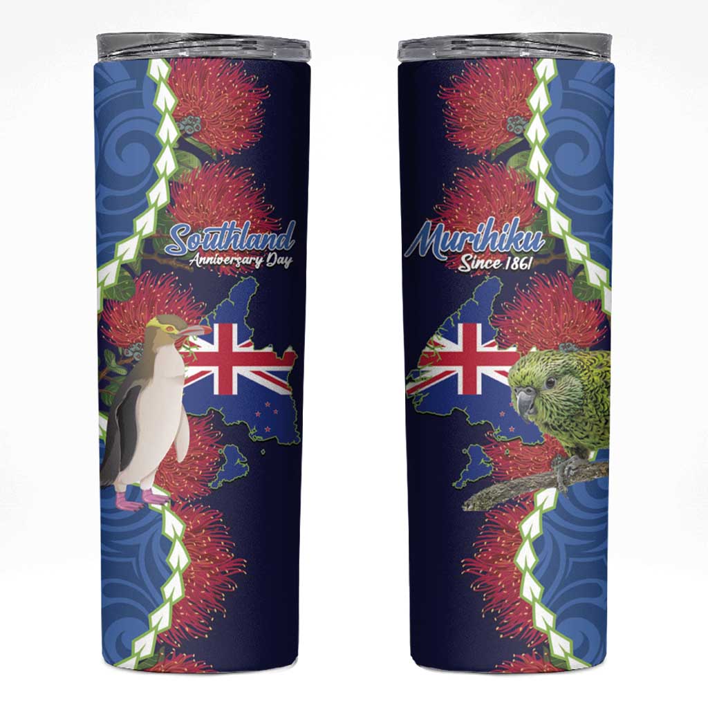 Southland Anniversary Day Skinny Tumbler Murihiku 1861 Maori Bird Mix Pohutukawa
