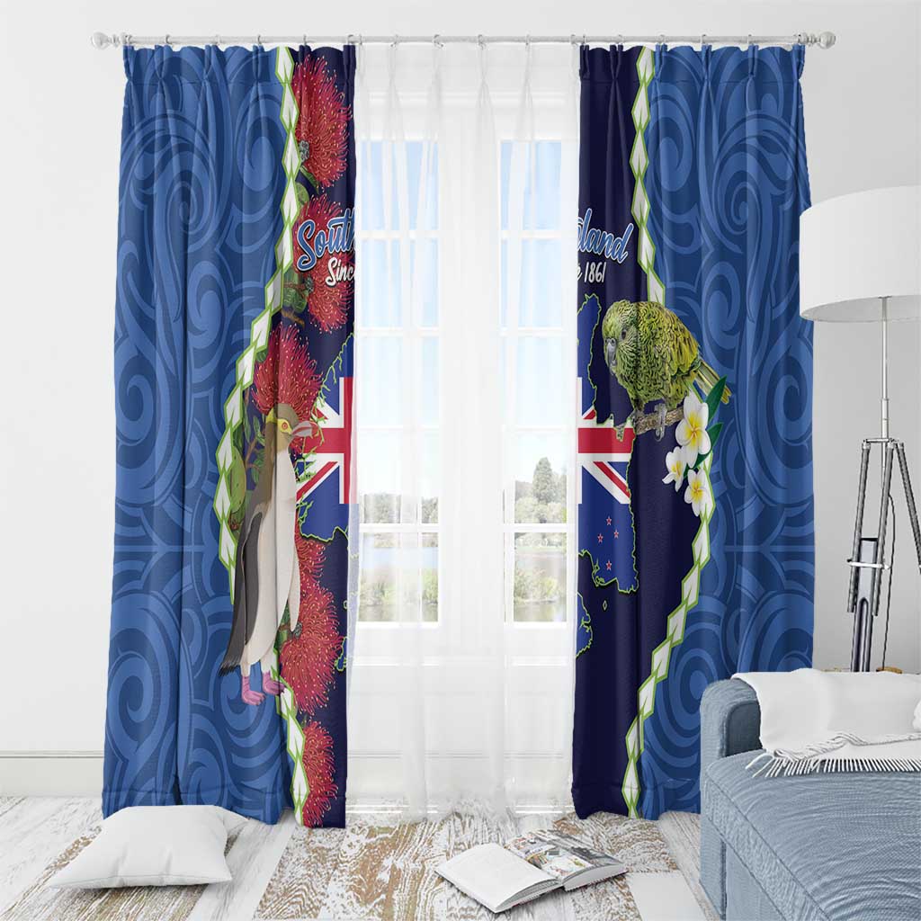 Southland Anniversary Day Window Curtain Murihiku 1861 Maori Bird Mix Pohutukawa
