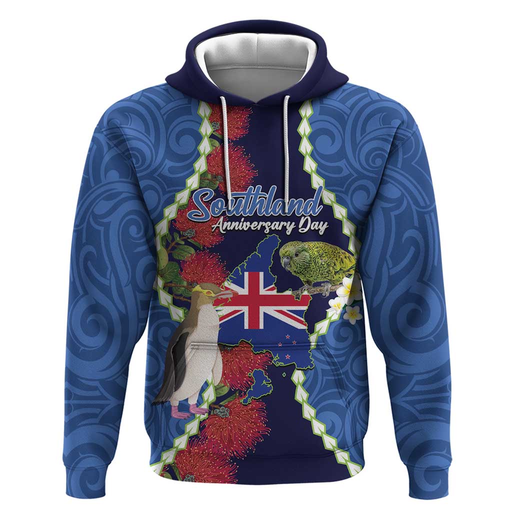 Southland Anniversary Day Zip Hoodie Murihiku 1861 Maori Bird Mix Pohutukawa